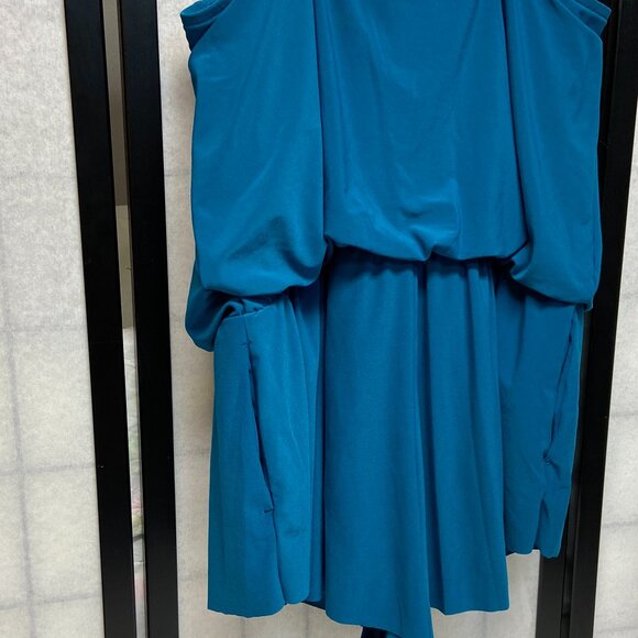 Aqua Green Keyhole Neck Blouson One Piece Swim Romper Dress Pockets Teal NWT - Picture 6 of 13